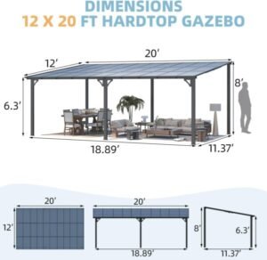 Aecojoy 20’x12′ Wall Mounted Gazebos Pergola - Image 4
